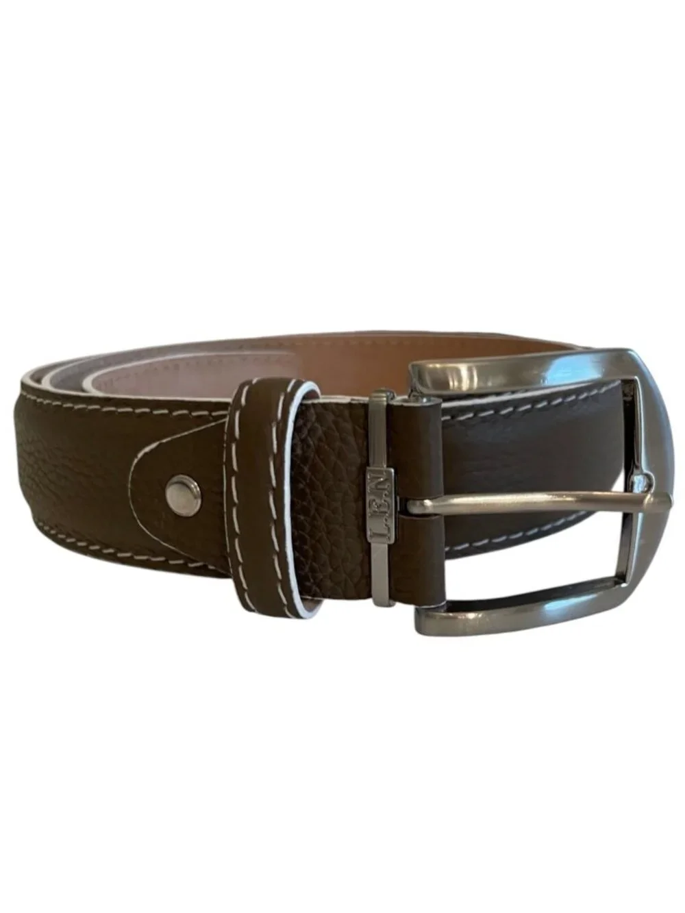 L.E.N. LEN Men's Genuine French Calf Leather Belt Brown with Pebble Grain USA 46